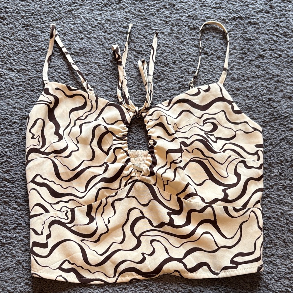 Abercrombie & Fitch Cream and Brown Swirl Tie-Front Cami